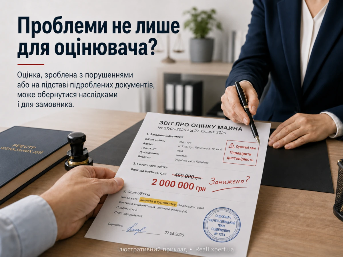 Сумнівний звіт про оцінку майна у нотаріуса із заниженою вартістю та недостовірними даними